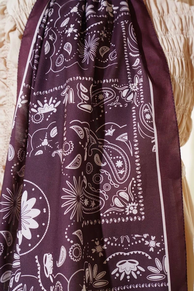 Retro Desen Kenar Şeritli Şal Acı Kahve - Resim 4