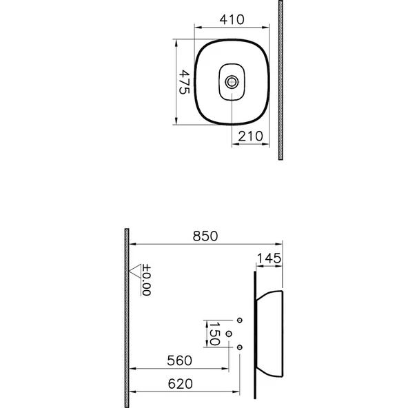 VitrA Outline 5994B450-0016 Kare Lavabo, 48 Cm, Mat Vizon - 2