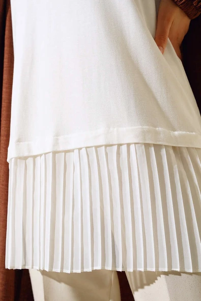 Etek Ucu Pileli Kolsuz İçlik Ekru - 4