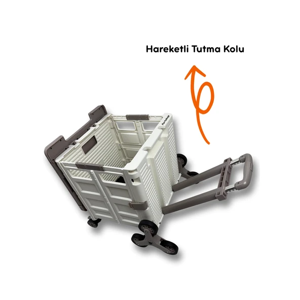 Piknik Masalı, 8 Tekerlekli, 55 Litre Beyaz ve Kahverengi Katlanır Alışveriş Arabası - 3