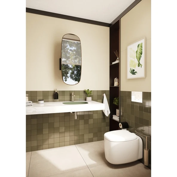 VitrA Plural 7810B475-0016 Kare Alçak Çanak Lavabo, VitrA Clean, 45 cm, Mat Yosun Yeşili - 2