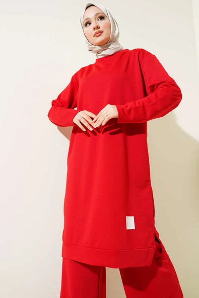 Armalı Bol Paça İkili Takım Kırmızı - Resim 2