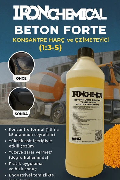 IRON CHEMICAL BHS Beton Forte 600ml | Konsantre Harç ve Çimento Temizleyici | Güçlü Asit Bazlı Temizlik Solüsyonu - Resim 4