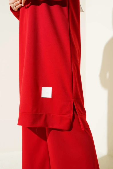 Armalı Bol Paça İkili Takım Kırmızı - Resim 4