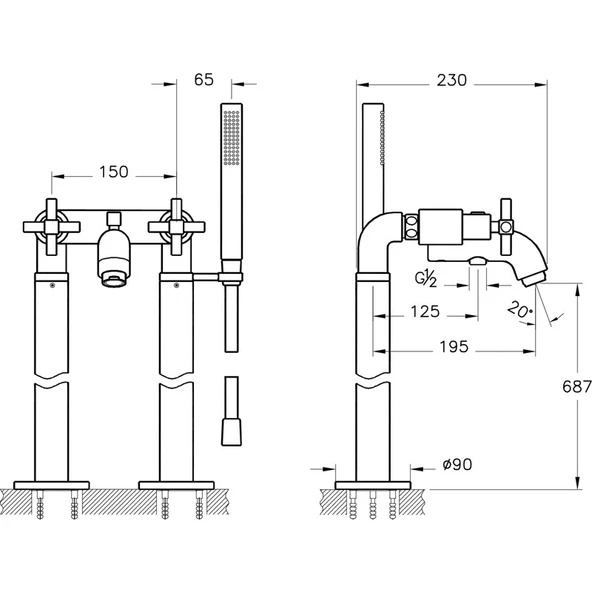 Artema Juno A4239823 Küvet Bataryası, Yerden, El Duşlu, Altın - 4