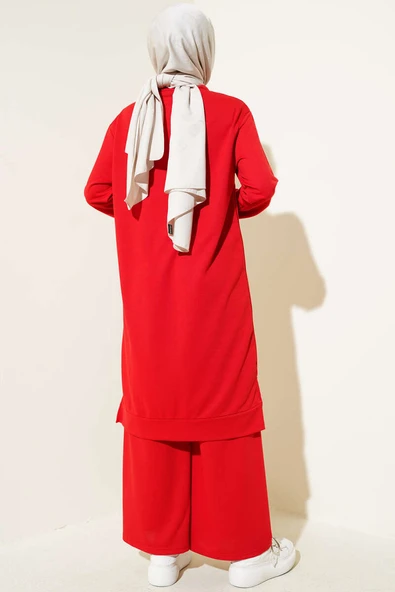 Armalı Bol Paça İkili Takım Kırmızı - Resim 3