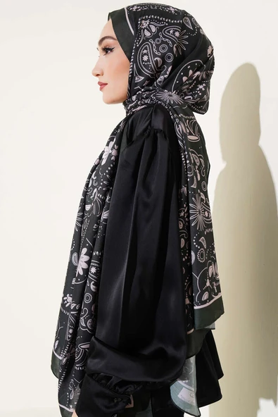 Retro Desen Kenar Şeritli Şal Zümrüt - Resim 3