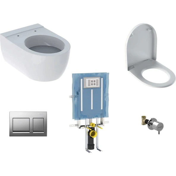 VitrA Geberit Icon ALPHA15 Soft Asma Klozet Seti Parlak Krom