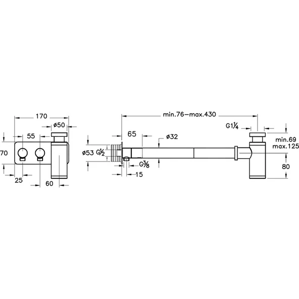 VitrA Origin A45156 Lavabo Sifon Seti, Asimetrik, Rozetli, Krom - 2