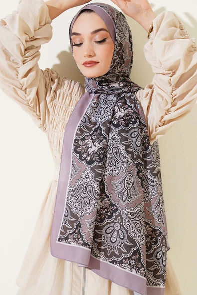 Çiçekli Motifli Soft Şal Vizon ürün görseli 1