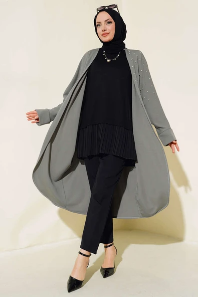 Etek Ucu Pileli Kolsuz İçlik Siyah - Resim 3