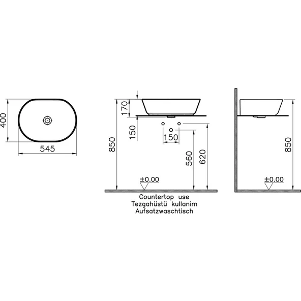 VitrA Geo 7427B070-0016 Oval Çanak Lavabo, 55 cm, Siyah - Resim 2