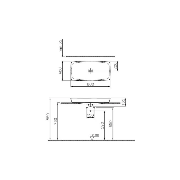 VitrA Metropole 5669B403-0016 Dikdörtgen Çanak Lavabo, VitrA Clean, 80 cm, Beyaz - 2