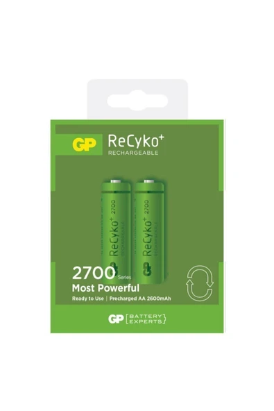 GP Batteries Recyko+ 2700 Aa Kalem Ni-mh Şarjlı Pil, 1.2 Volt, 2'li Kart