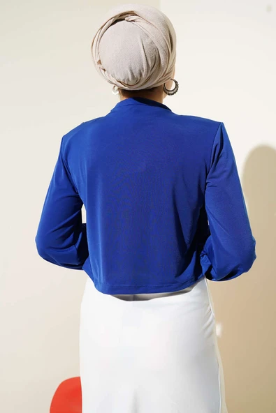 Degaje Yaka Omuz Vatkalı Sandy Bluz Saks - Resim 3