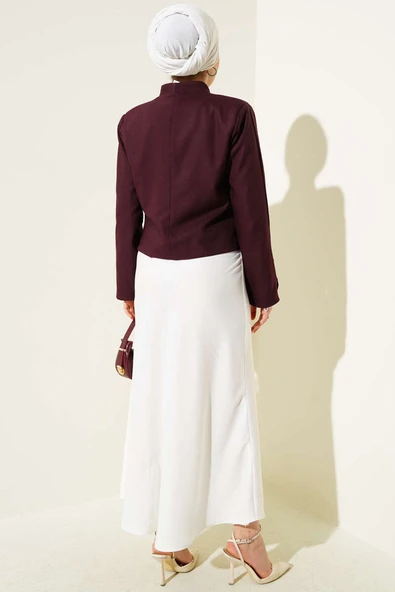 Zincirli Çengel İğneli Kısa Ceket Bordo - Resim 3