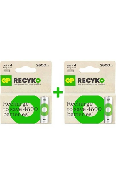 GP Recyko 2700 Serisi Aa Kalem 8'li Şarj Edilebilir Pil ürün görseli