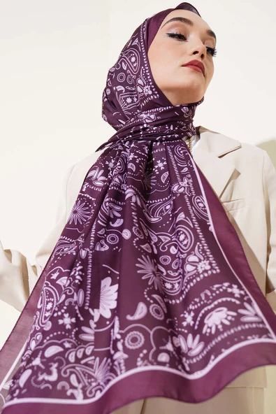 Retro Desen Kenar Şeritli Şal Mürdüm ürün görseli 1