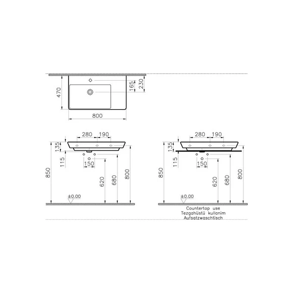VitrA 4453B003-0973 T4 Lavabo 80CM Asimetrik Lavabo - 2