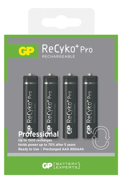 GP Batteries GP AAA 800 mAh Şarjlı İnce Kalem Pil 4'lü Paket Recyko ürün görseli