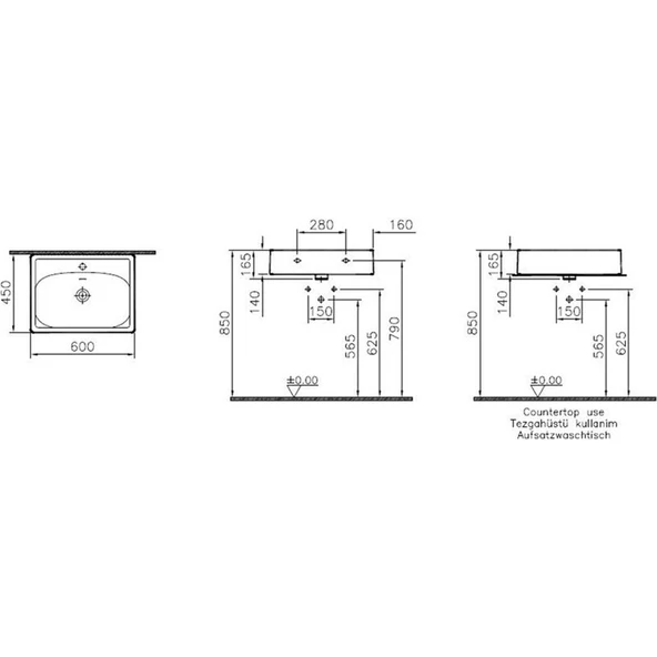 VitrA Equal 7241B403-0001 Tezgah Üstü Lavabo, 60CM, Beyaz - 2