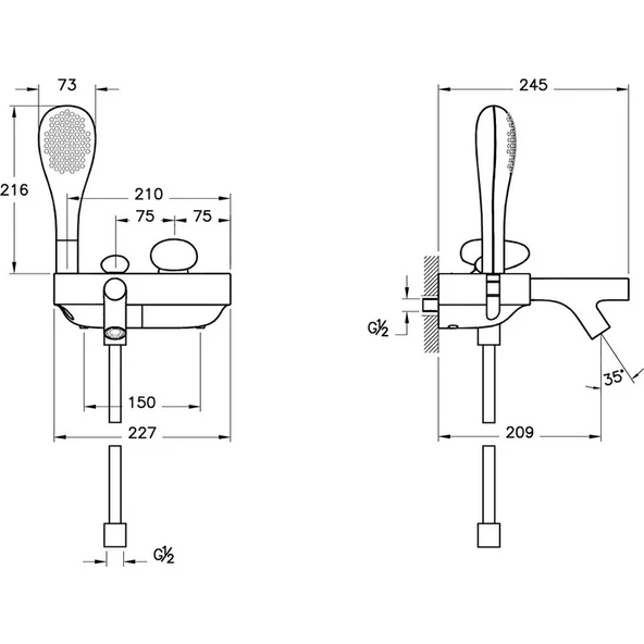 VitrA Istanbul A41802 Banyo Bataryası, El Duşlu, Krom - 4