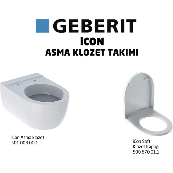 Geberit Icon Asma Klozet 53 cm (Gizli Montaj) – Icon Soft Klozet Kapak, Beyaz 501.003.00.1-500.670.01.1