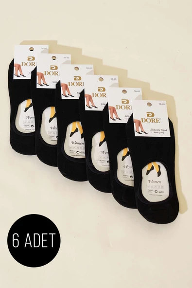 Bayan 6lı Silikon Topuklu Babet Çorap Siyah ürün görseli