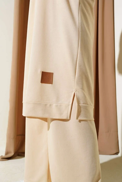 Armalı Bol Paça İkili Takım Kum Bej - Resim 4