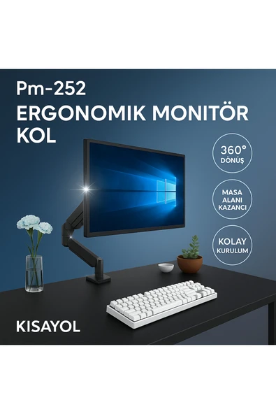 YolTech POWERMASTER PM-252 13-32'' AMORTİSÖRLÜ STAND TEK KOL LCD-LED MONİTÖR TUTUCU STAND ASKI APARATI - 3