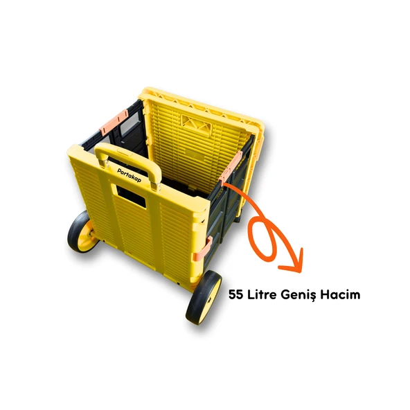 Merdiven Çıkabilir, 40 Kg Taşıma Kapasiteli, 55 Litre Sarı Katlanır Alışveriş Arabası - 4