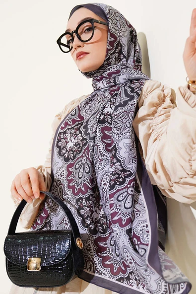 Çiçekli Motifli Soft Şal Füme ürün görseli 1