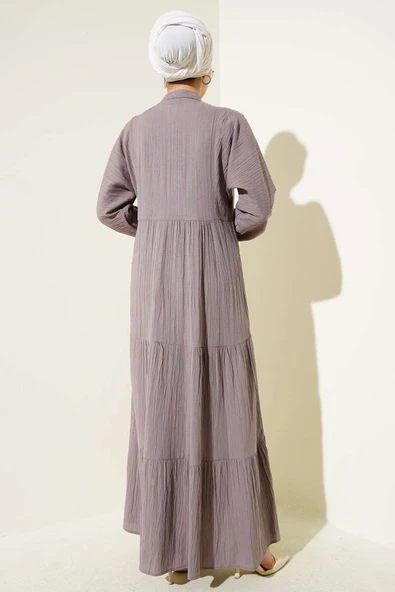 Yarım Düğmeli Patlı Kat Elbise Vizon - Resim 3