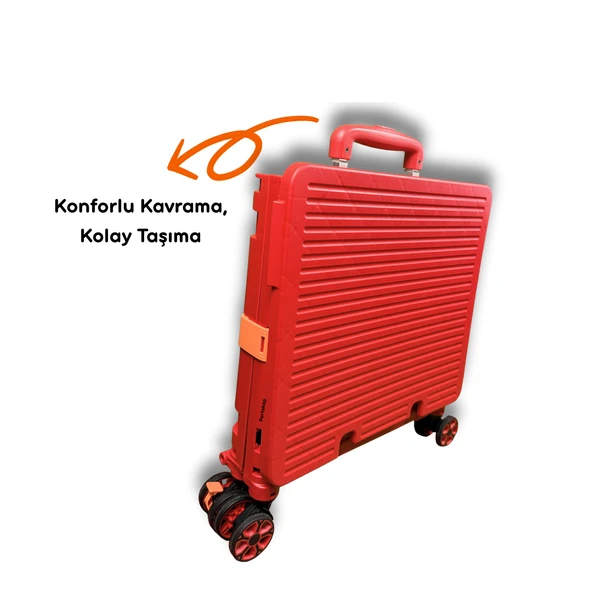 4 Tekerlekli, 55 Litre Kırmızı Katlanır Alışveriş Arabası - 4