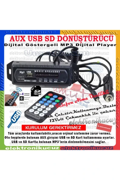 Aclass Çakmaklık Girişli Oto Teyp Dönüştürücü Bluetooth Aux-sd Kart Usb Çevirici Board Dıgıtal 12v - 3