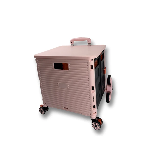 8 Tekerlekli, 55 Litre Pembe Katlanır Alışveriş Arabası - 2