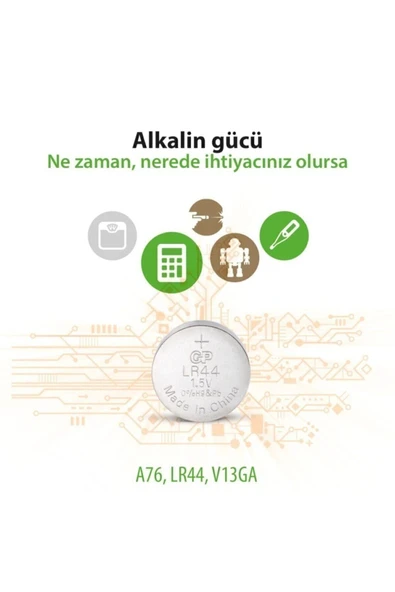 GP ALKALİN DÜĞME PİL 10'lu KART AG13 A76 - LR44 1.5V - 3