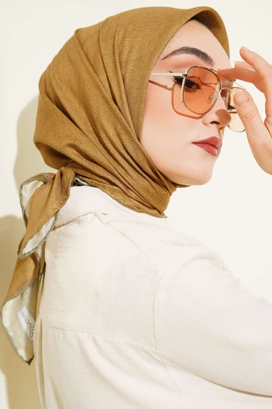 Vintage Motifli Eşarp Yağ Yeşili - Resim 2