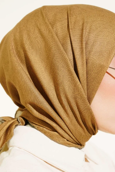 Vintage Motifli Eşarp Yağ Yeşili - Resim 4