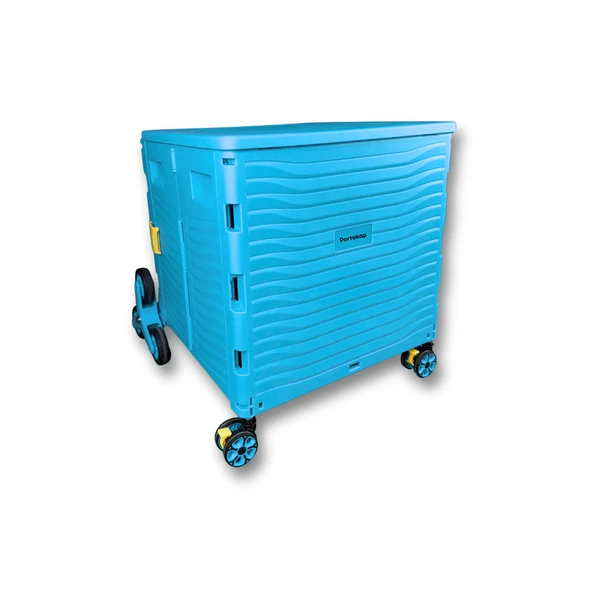 Ultra Geniş, 8 Tekerlekli, 85 Lt Mavi Katlanır Alışveriş Arabası - Merdiven Çıkan