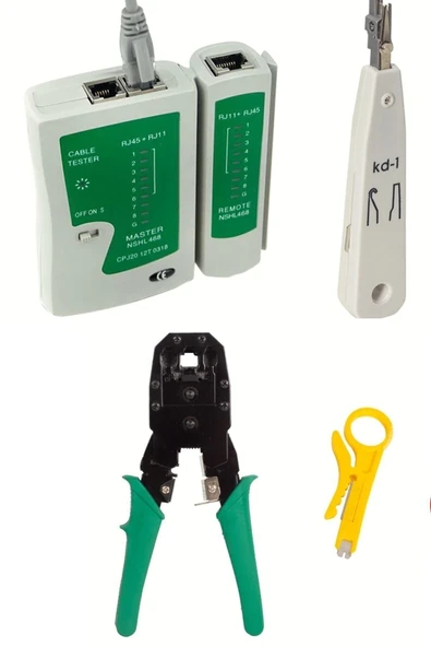 Powermaster Krone Kep Kep Pense + Rj45 Rj11 Jack Sıkma Pensesi+ Data Telefon Kablosu Test Cihazı+kablo Soyucusu