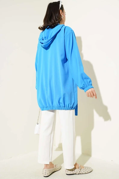 Kapüşonlu Cep Taşlı Kap Mavi - 3