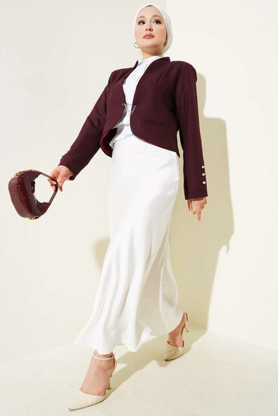 Zincirli Çengel İğneli Kısa Ceket Bordo - Resim 2