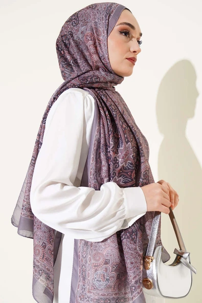 Sarmal Retro Motifli Şal Vizon - Resim 3