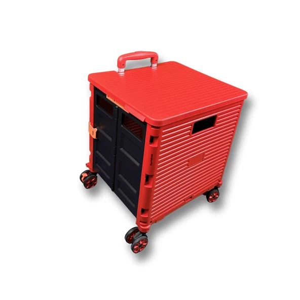 4 Tekerlekli, 55 Litre Kırmızı Katlanır Alışveriş Arabası