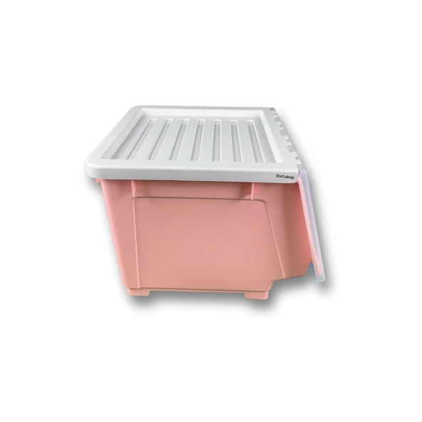 Plastik Katlanır Modüler Tek Kapaklı Saklama Kutusu - Pembe - 2