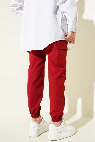 Paça Lastikli Zincirli Kargo Pantolon Bordo - Resim 3