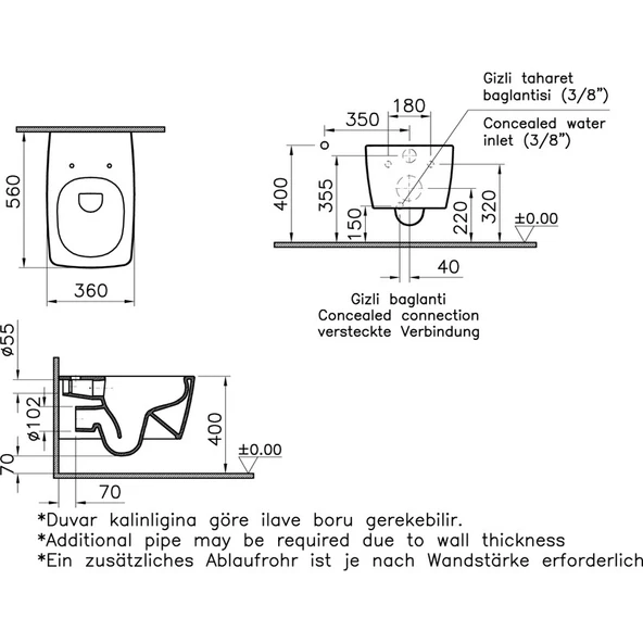 VitrA Metropole 7672B070-0559 Rim-ex Asma Klozet, 56 cm, Siyah - Resim 4