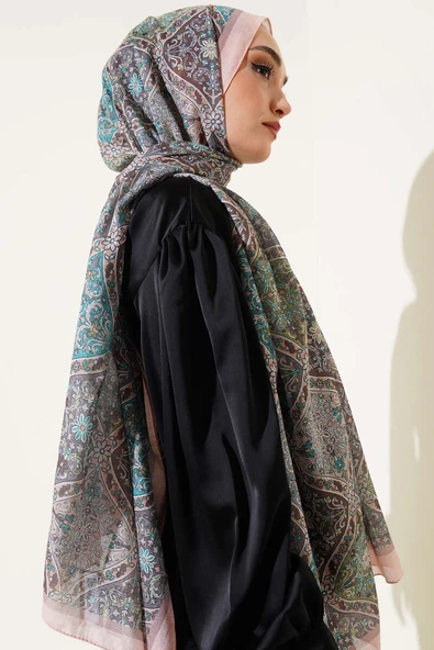 Sarmal Çiçek Desen Şal Somon - Resim 3