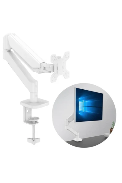 Powermaster PM-252 13-32'' Amortisörlü Stand Tek Kol LCD-LED Gaming Monitör Tutucu Beyaz Stand Askı